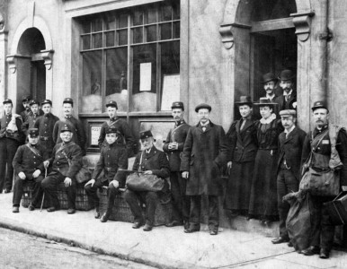 Post office staff outside Post Office, bottom of Station Street